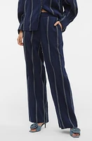 VERO MODA Embroidered Stripe Cotton Wide Leg Pants at Nordstrom,