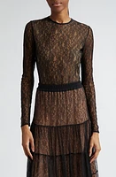 Michael Kors Collection Long Sleeve Chantilly Lace Bodysuit Black at Nordstrom,