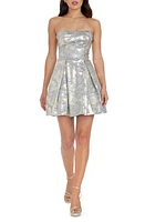 Dress the Population Kierstan Metallic Floral Jacquard Strapless Minidress Pewter Multi at Nordstrom,