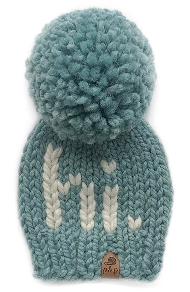 PINE + POPPY Hi Intarsia Pompom Hat in Soft Green at Nordstrom