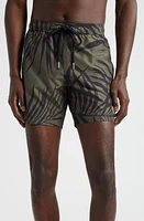 Moncler Palm Print Swim Trunks Olive at Nordstrom,