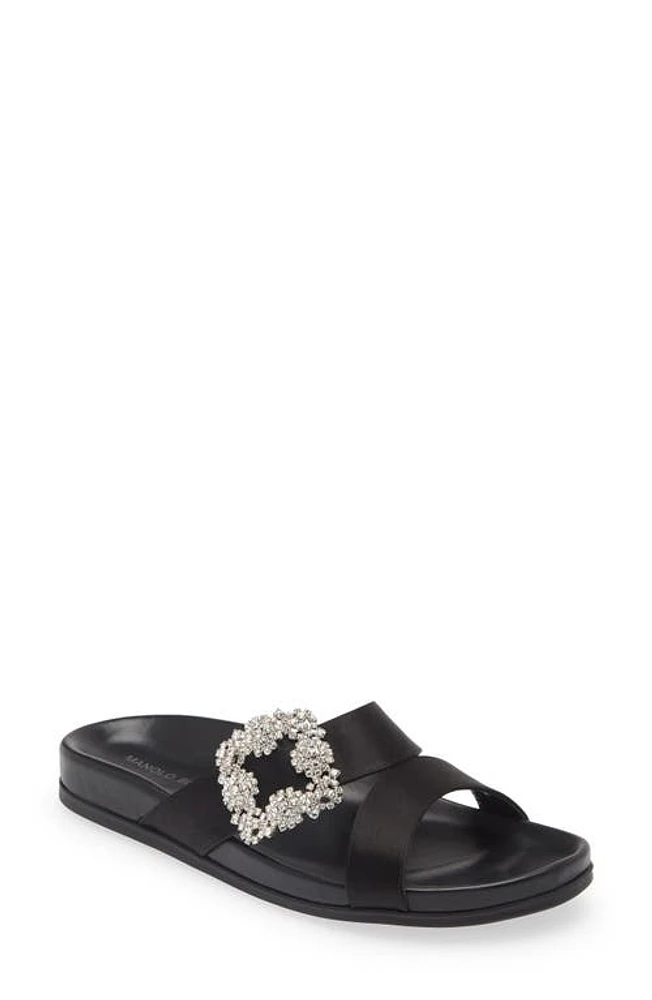 Manolo Blahnik Chilanghi Crystal Buckle Slide Sandal Black at Nordstrom,