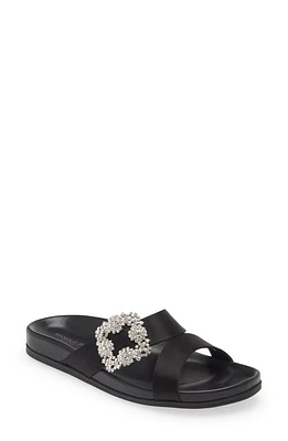 Manolo Blahnik Chilanghi Crystal Buckle Slide Sandal Black at Nordstrom,