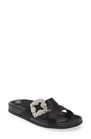 Manolo Blahnik Chilanghi Crystal Buckle Slide Sandal Black at Nordstrom,