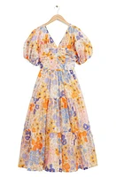 & Other Stories Floral Print Puff Sleeve Dress Yellow/Blue Multi Flower at Nordstrom,