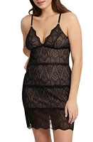 Fleur'T Lace Chemise & Thong Set in Black/Seashell at Nordstrom, Size Small