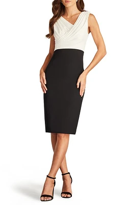 Tadashi Shoji Sleeveless Crepe Midi Sheath Dress Ivory/Black at Nordstrom,