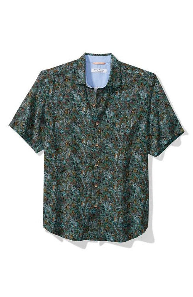 Tommy Bahama Veracruz Cay Hidden Paradise Short Sleeve Button-Up Shirt in Blue Freeze at Nordstrom, Size Medium