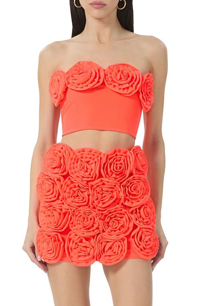 AFRM Este Rosette Strapless Crop Top Fiery Coral at Nordstrom,