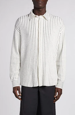 Bottega Veneta Pinstripe Rib Stitch Button-Up Shirt in Chalk/Grey Melange at Nordstrom, Size Medium