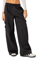 EDIKTED Wide Leg Cotton Cargo Sweatpants Dark-Gray at Nordstrom,