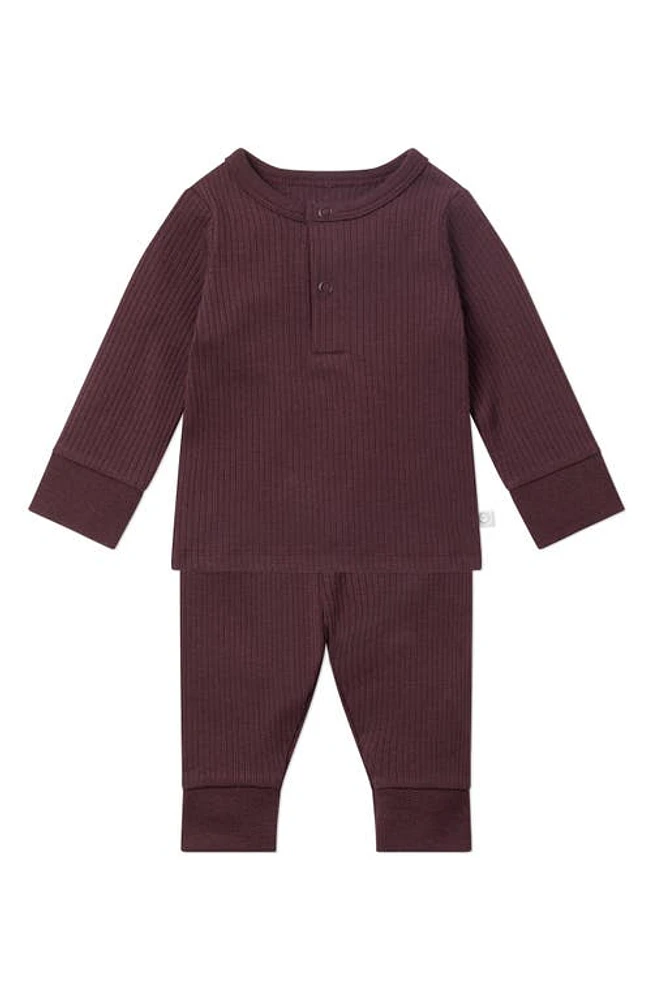 MORI Rib Fitted Two-Piece Pajamas in Ribbed Berry at Nordstrom