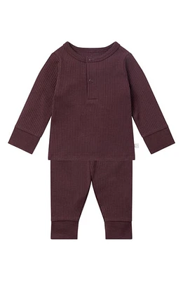 MORI Rib Fitted Two-Piece Pajamas in Ribbed Berry at Nordstrom