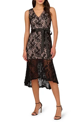 Adrianna Papell Lace Flounce Hem Dress Black at Nordstrom,