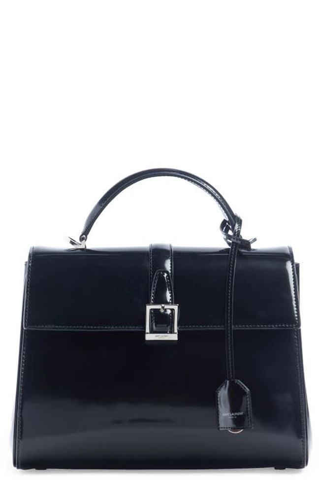 Saint Laurent Small Le Fermoir Calfskin Top Handle Bag in Noir at Nordstrom