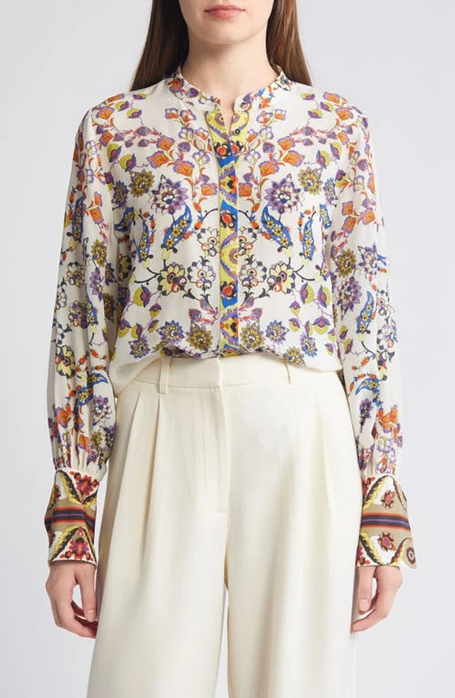 KOBI HALPERIN Shelby Print Silk Shirt Ivory Multi at Nordstrom,