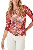 Karen Kane Floral Side Ruched Sheer Mesh Top Print at Nordstrom,