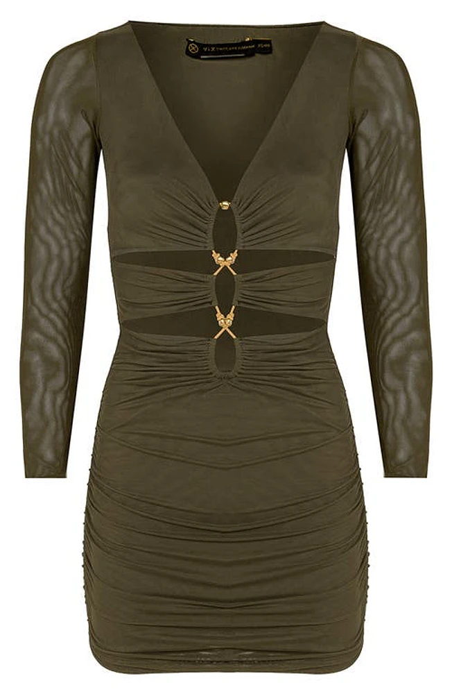 ViX Swimwear Luna Long Sleeve Mesh Cover-Up Minidress Green at Nordstrom,