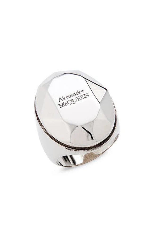 Alexander McQueen Men's Faceted Logo Signet Ring in 0446-Mcq0911Sil. v.b Antil at Nordstrom, Size 8.5 Us