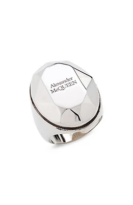 Alexander McQueen Men's Faceted Logo Signet Ring in 0446-Mcq0911Sil. v.b Antil at Nordstrom, Size 8.5 Us