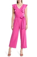 Tahari ASL Ruffle Tie Waist Scuba Crepe Crop Jumpsuit at Nordstrom,