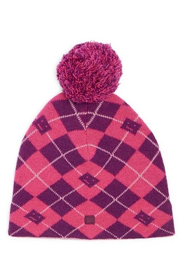 Acne Studios Kwan Face Logo Argyle Wool Blend Pompom Beanie in Bright Pink/Mid Purple at Nordstrom