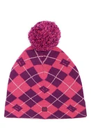 Acne Studios Kwan Face Logo Argyle Wool Blend Pompom Beanie in Bright Pink/Mid Purple at Nordstrom