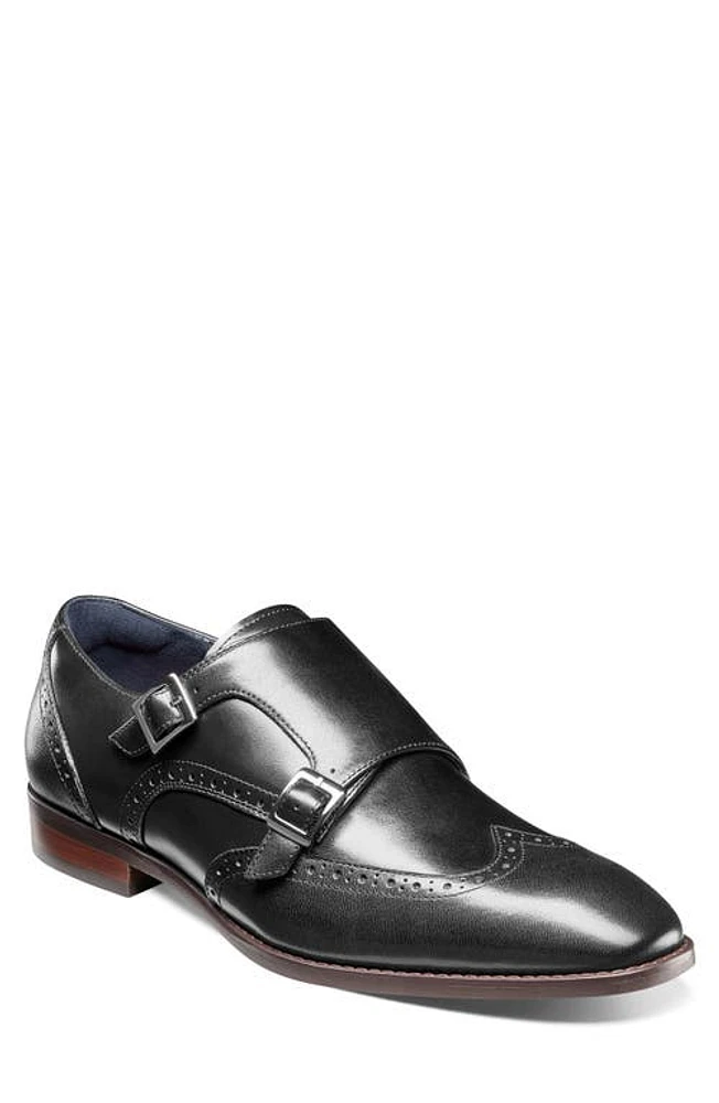 Stacy Adams Karson Wingtip Double Monk Strap Shoe Black at Nordstrom,