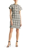 St. John Collection Plaid Raglan Sleeve Tweed Knit Sheath Dress Ecru/Black Multi at Nordstrom,