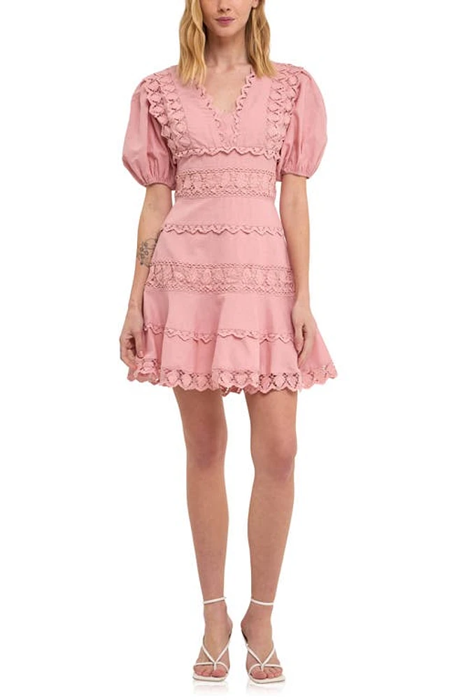 Endless Rose Plunge Neck Cotton & Linen Dress in Dusty Pink at Nordstrom, Size X-Small