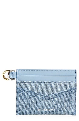 Givenchy Voyou Denim & Leather Card Case in Medium Blue at Nordstrom