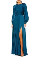 Ieena for Mac Duggal Pleated Long Sleeve Satin A-Line Gown at Nordstrom,