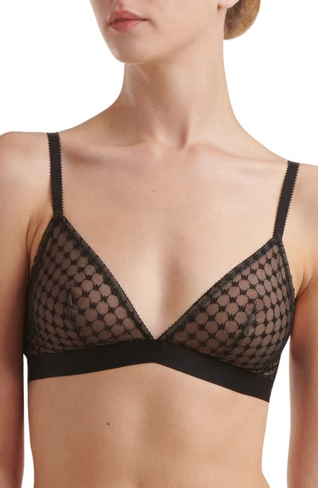 Wolford Sheer Logo Mesh Triangle Bralette Black at Nordstrom,