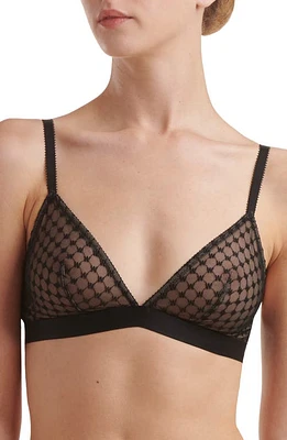 Wolford Sheer Logo Mesh Triangle Bralette Black at Nordstrom,