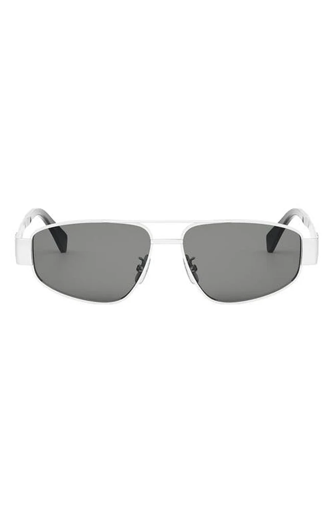 CELINE Triomphe 57mm Pilot Sunglasses in Shiny Palladium /Smoke at Nordstrom