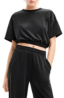 Desigual Short Sleeve Crop Sweatshirt in Black at Nordstrom, Size X-Small