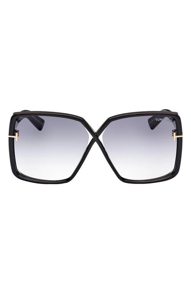 TOM FORD Yvonne 63mm Oversize Gradient Butterfly Sunglasses in Shiny Black /Grad Smoke at Nordstrom