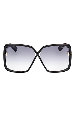 TOM FORD Yvonne 63mm Oversize Gradient Butterfly Sunglasses in Shiny Black /Grad Smoke at Nordstrom