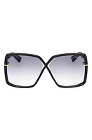 TOM FORD Yvonne 63mm Oversize Gradient Butterfly Sunglasses in Shiny Black /Grad Smoke at Nordstrom