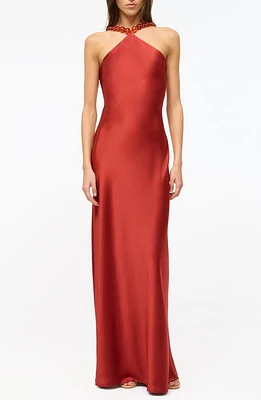 STAUD Cadence Satin Gown Rust at Nordstrom,