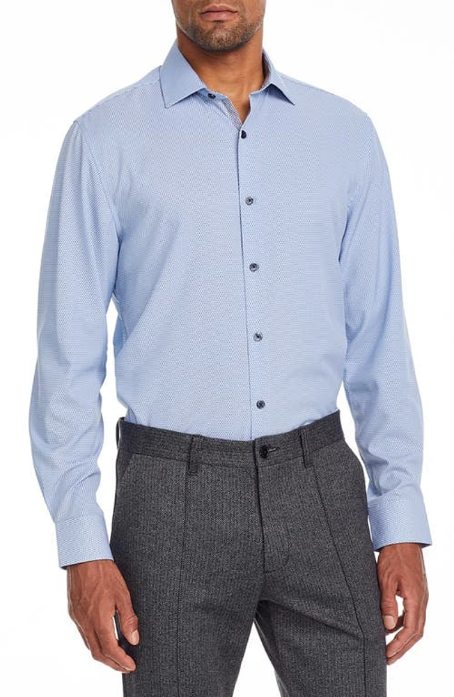 W. R.K Slim Fit Broken Stripe Performance Dress Shirt Blue at Nordstrom,