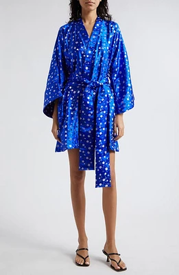 La Vie Style House Floral Jacquard Long Sleeve Wrap Minidress in Royal Blue/White at Nordstrom