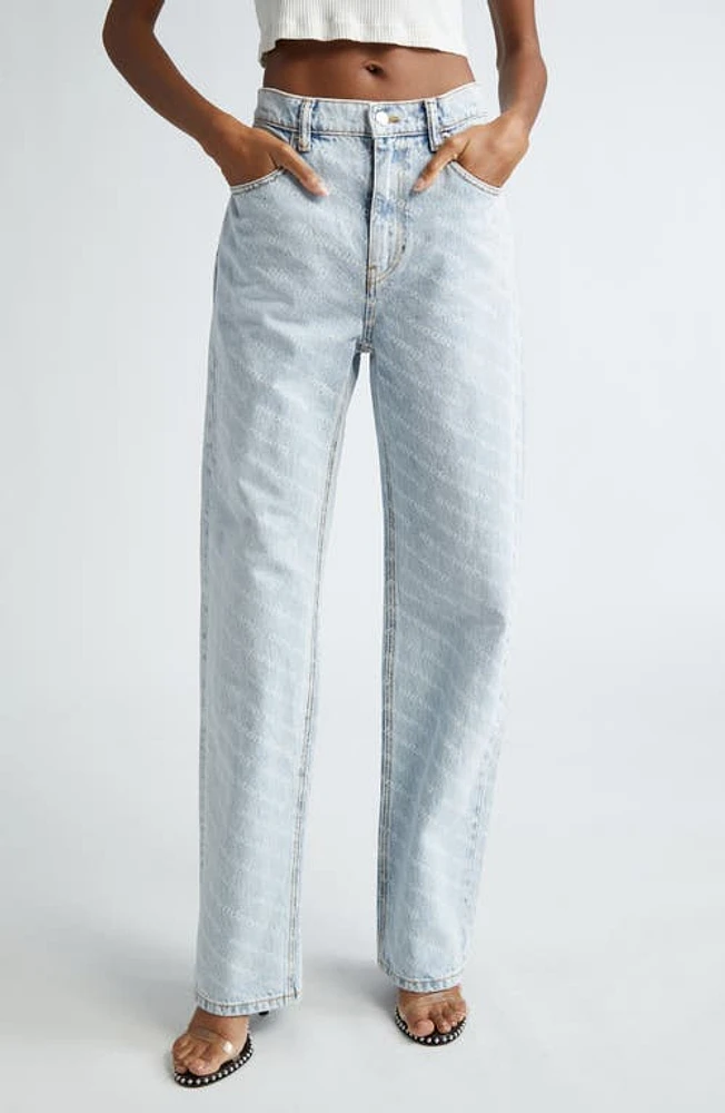 Alexander Wang Logo Stripe High Waist Relaxed Fit Straight Leg Jeans Pebble Bleach/White at Nordstrom,