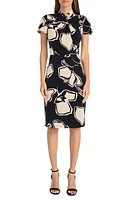 Maggy London Floral Twist Neck Sheath Dress Black/Horn at Nordstrom,