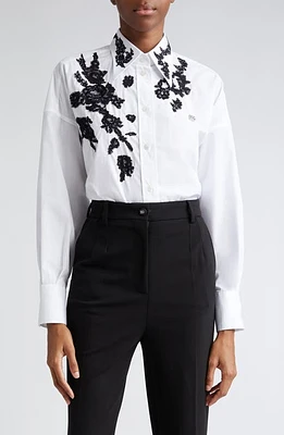 Dolce & Gabbana Floral Lace High-Low Button-Up Shirt W0800Bianco Ottico at Nordstrom, Us