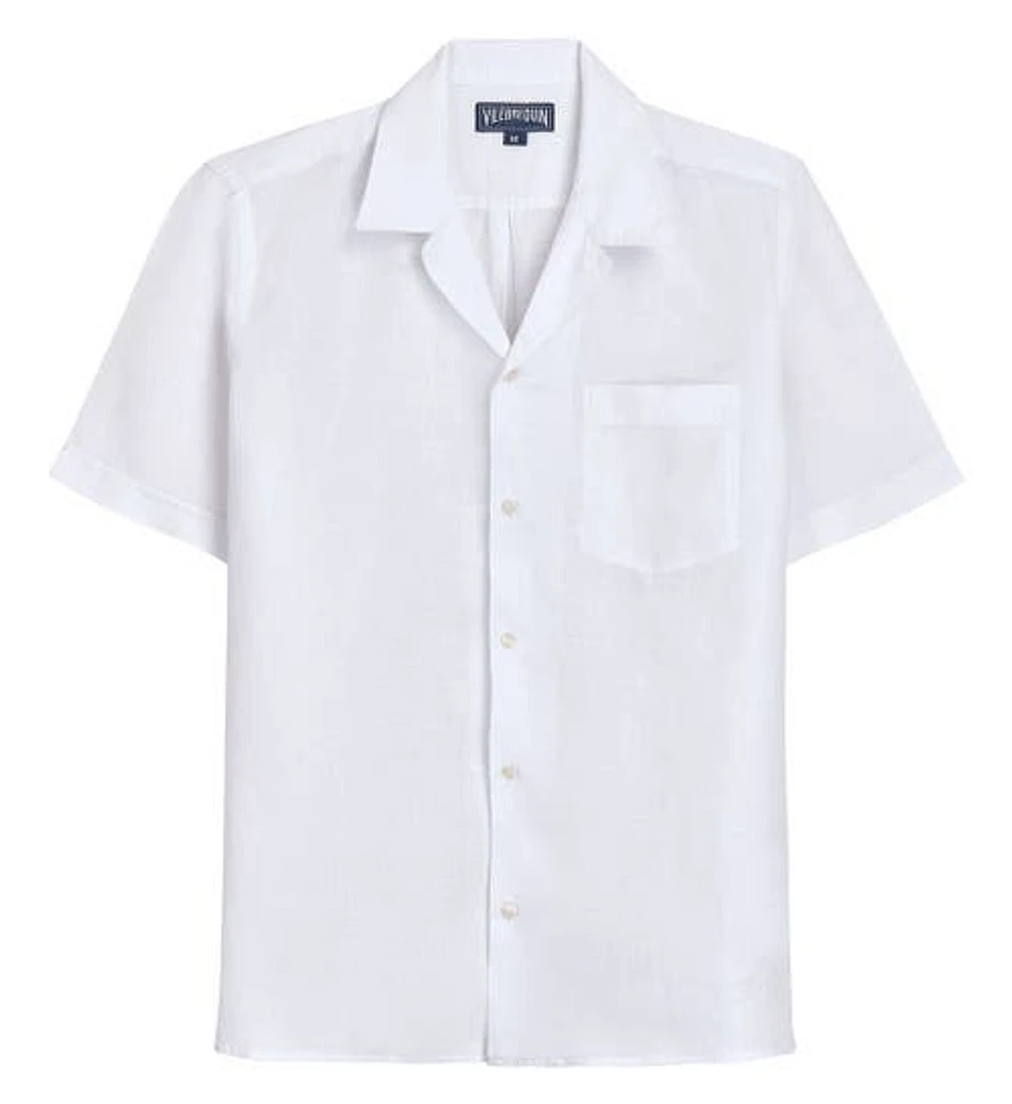 Vilebrequin Men's Linen Solid Bowling Shirt in Blanc at Nordstrom