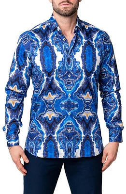 Maceoo Fibonacci Oilspill Blue Cotton Button-Up Shirt at Nordstrom,