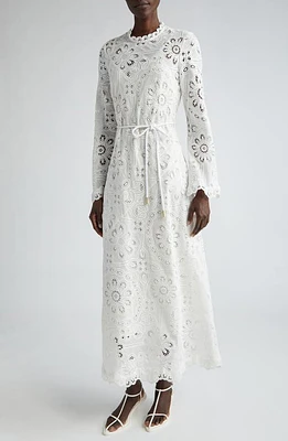 Zimmermann Ottie Mock Neck Long Sleeve Guipure Lace Maxi Dress Ivory at Nordstrom,