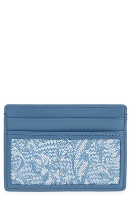 Versace Floral Jacquard & Leather Card Case in Blue Gentian Rutenium at Nordstrom