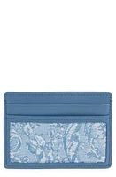 Versace Floral Jacquard & Leather Card Case in Blue Gentian Rutenium at Nordstrom